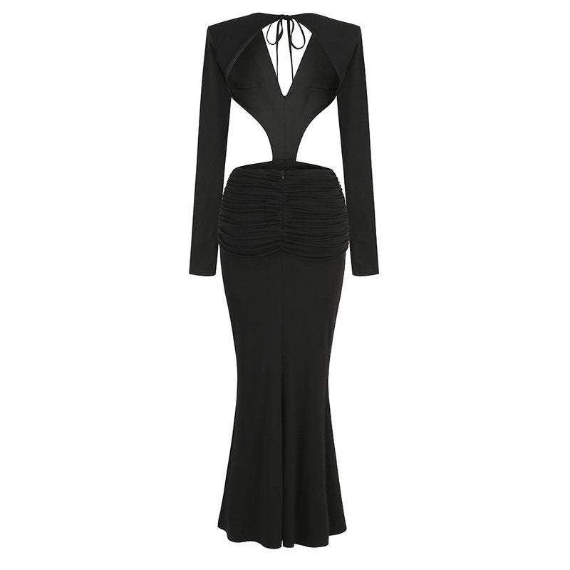 Deep V Cutout Ruched Maxi Dress H6221