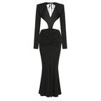 Deep V Cutout Ruched Maxi Dress H6221