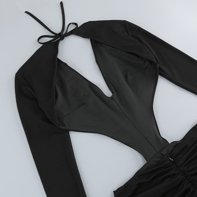 Deep V Cutout Ruched Maxi Dress H6221