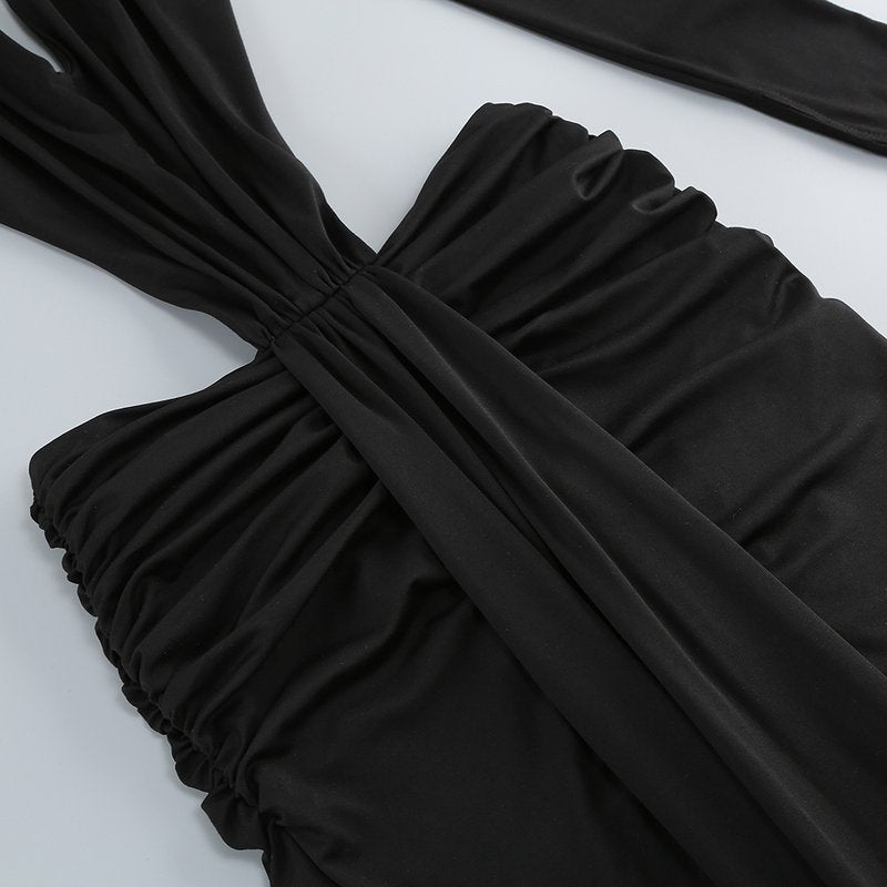 Deep V Cutout Ruched Maxi Dress H6221
