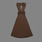 Deep V Neck Draped Brown Maxi Dress H7094
