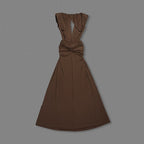 Deep V Neck Draped Brown Maxi Dress H7094