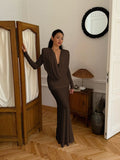 Deep V-Neck Draped Maxi Dress H6657