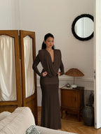 Deep V-Neck Draped Maxi Dress H6657