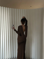 Deep V-Neck Draped Maxi Dress H6657