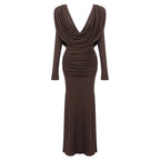 Deep V-Neck Draped Maxi Dress H6657