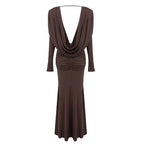Deep V-Neck Draped Maxi Dress H6657