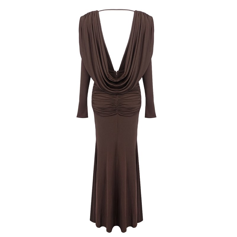Deep V-Neck Draped Maxi Dress H6657