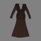 Deep V-Neck Draped Maxi Dress H6657