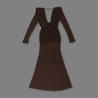Deep V-Neck Draped Maxi Dress H6657