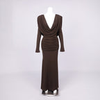 Deep V-Neck Draped Maxi Dress H6657