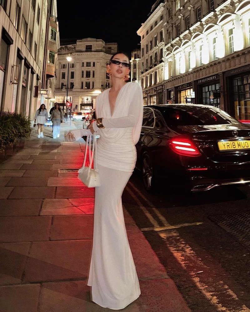 Deep V-Neck Draped Maxi Dress H6657