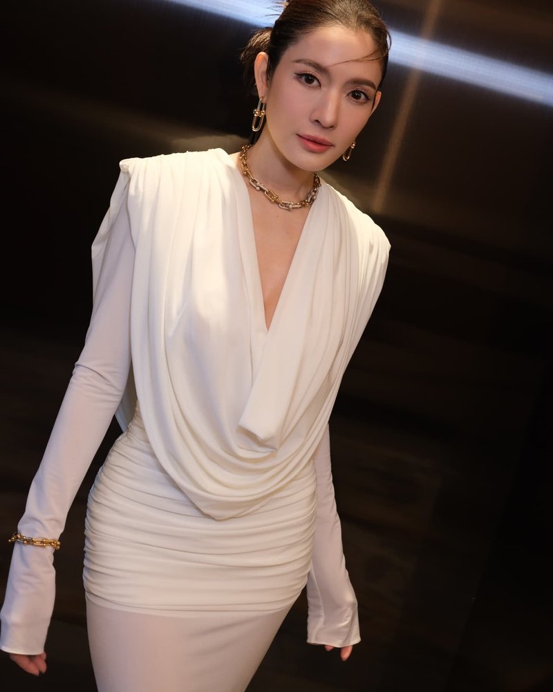 Deep V-Neck Draped Maxi Dress H6657