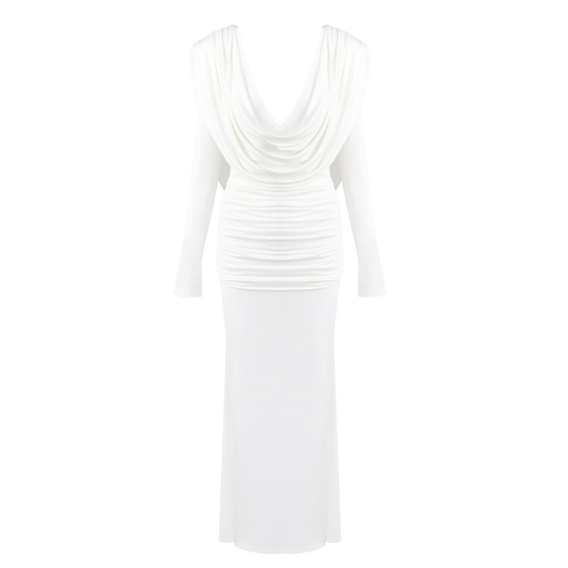 Deep V-Neck Draped Maxi Dress H6657