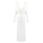Deep V-Neck Draped Maxi Dress H6657