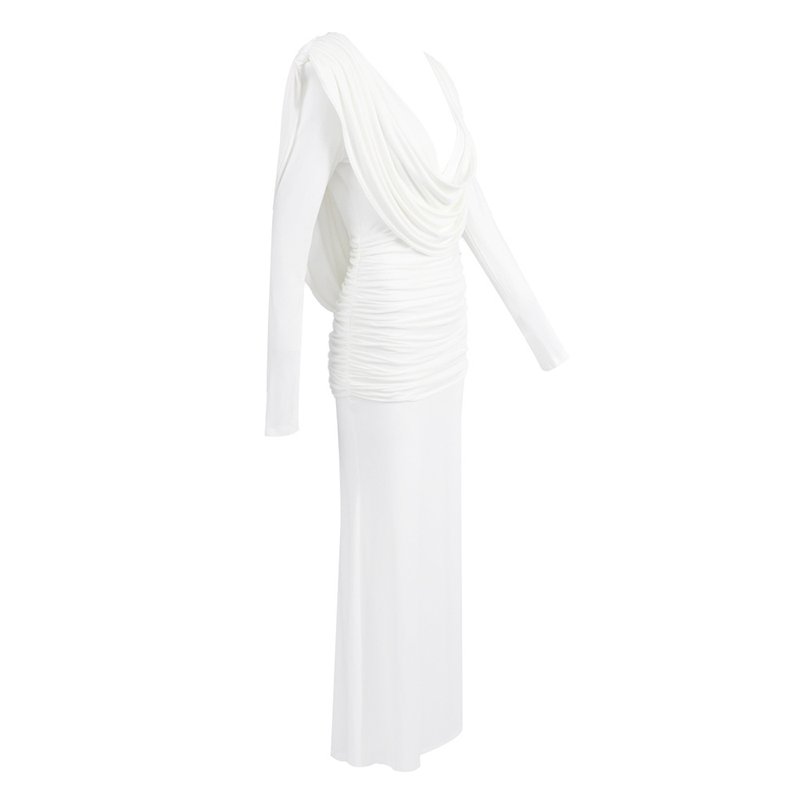 Deep V-Neck Draped Maxi Dress H6657