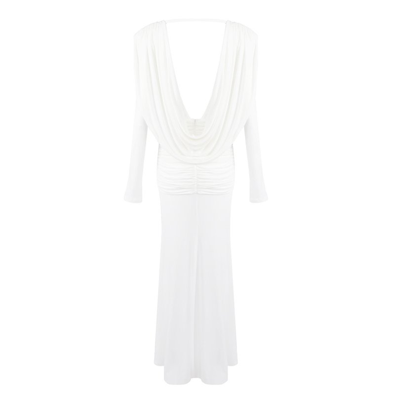 Deep V-Neck Draped Maxi Dress H6657