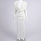 Deep V-Neck Draped Maxi Dress H6657