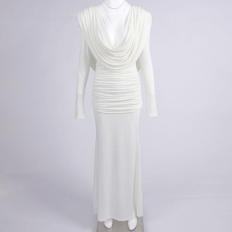 Deep V-Neck Draped Maxi Dress H6657