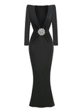 Deep V Neck Embellished Mermaid Dress H6218