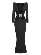 Deep V Neck Embellished Mermaid Dress H6218