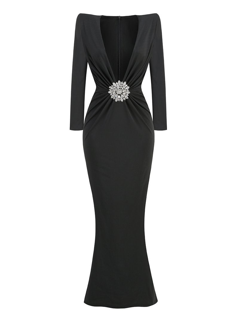 Deep V Neck Embellished Mermaid Dress H6218