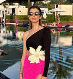 Deep V Neck Long Sleeve Crop Top with High Slit Maxi Skirt Set H6076