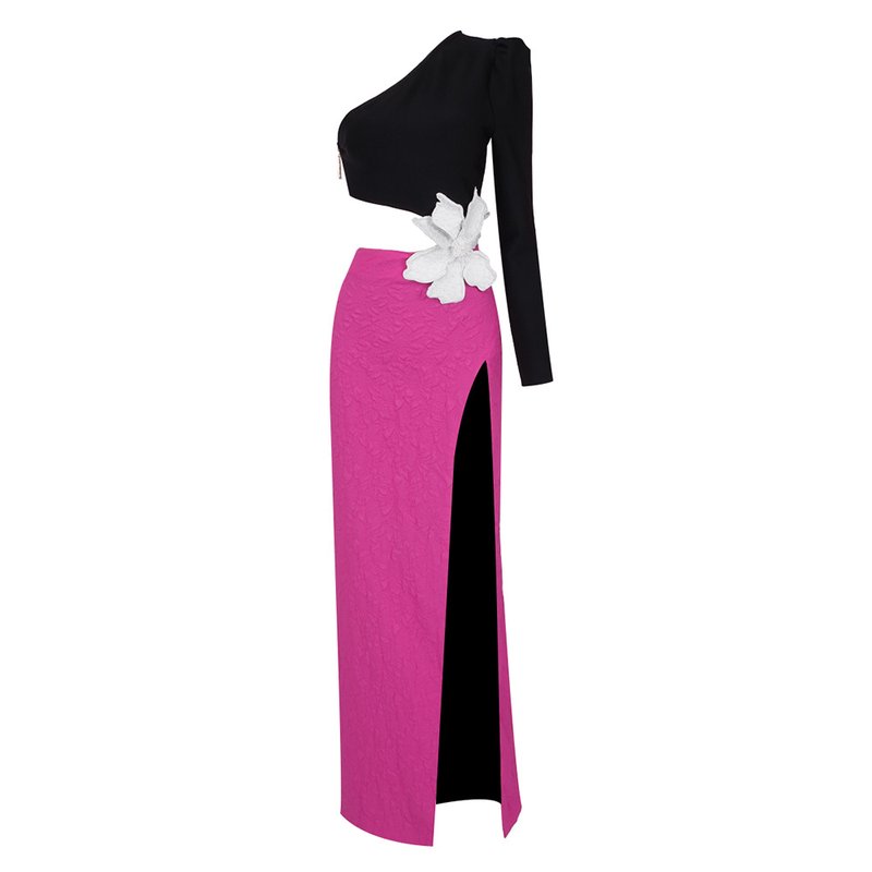Deep V Neck Long Sleeve Crop Top with High Slit Maxi Skirt Set H6076