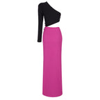 Deep V Neck Long Sleeve Crop Top with High Slit Maxi Skirt Set H6076