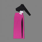 Deep V Neck Long Sleeve Crop Top with High Slit Maxi Skirt Set H6076