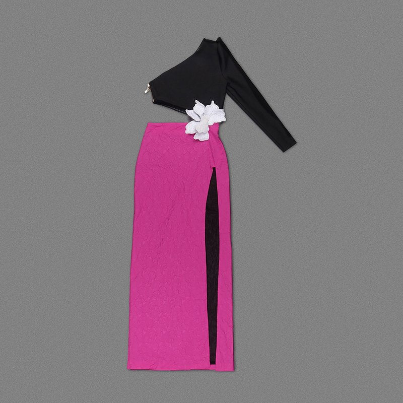 Deep V Neck Long Sleeve Crop Top with High Slit Maxi Skirt Set H6076