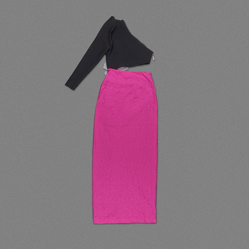 Deep V Neck Long Sleeve Crop Top with High Slit Maxi Skirt Set H6076