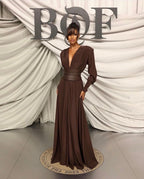 Deep V-Neck Pleated Maxi Dress H6180