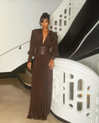 Deep V-Neck Pleated Maxi Dress H6180