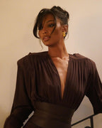 Deep V-Neck Pleated Maxi Dress H6180