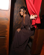 Deep V-Neck Pleated Maxi Dress H6180