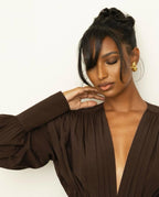Deep V-Neck Pleated Maxi Dress H6180