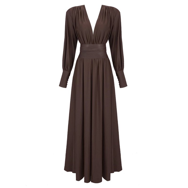 Deep V-Neck Pleated Maxi Dress H6180