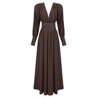 Deep V-Neck Pleated Maxi Dress H6180