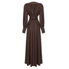 Deep V-Neck Pleated Maxi Dress H6180