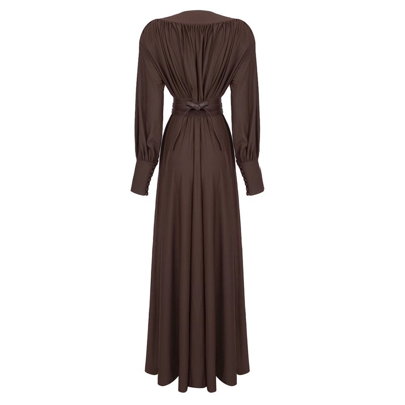 Deep V-Neck Pleated Maxi Dress H6180