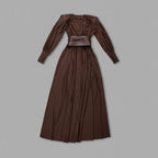Deep V-Neck Pleated Maxi Dress H6180