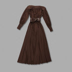 Deep V-Neck Pleated Maxi Dress H6180