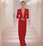 Deep V-Neck Red Plunge Gown H6007