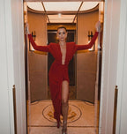 Deep V-Neck Red Plunge Gown H6007