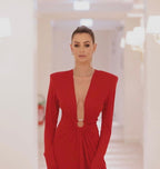 Deep V-Neck Red Plunge Gown H6007