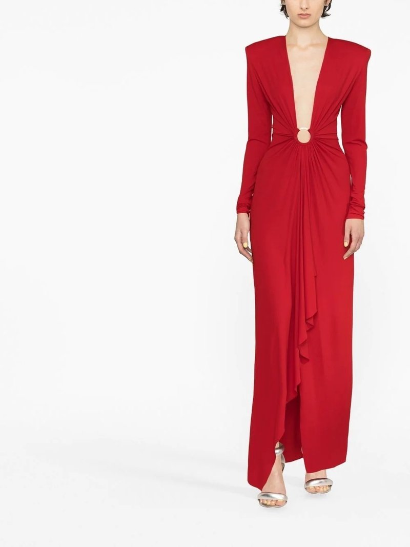 Deep V-Neck Red Plunge Gown H6007