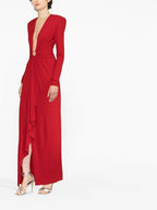 Deep V-Neck Red Plunge Gown H6007