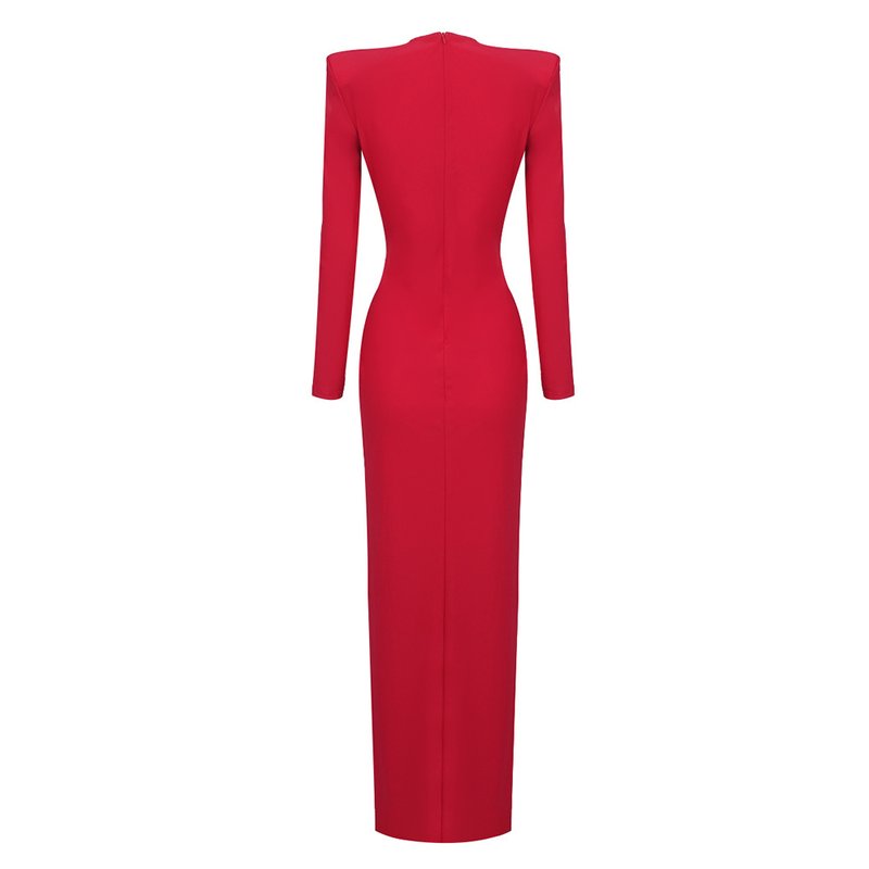 Deep V-Neck Red Plunge Gown H6007