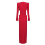 Deep V-Neck Red Plunge Gown H6007